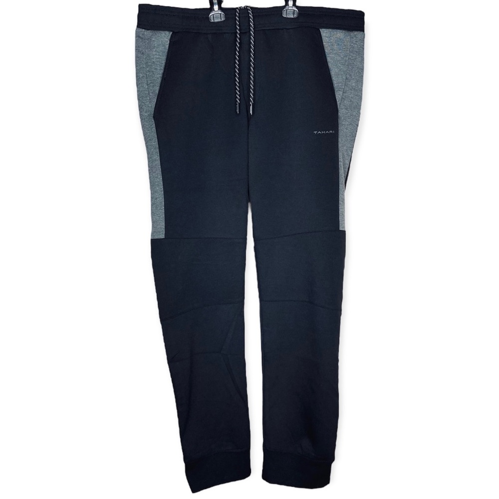 NWOT Tahari Black Gray Colorblock Logo Sweatpants Joggers Pants Men’s